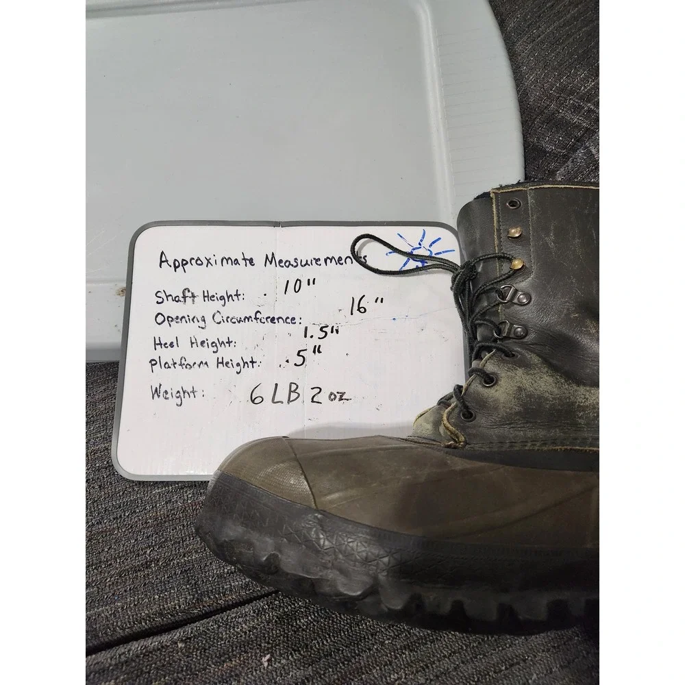 Vintage LaCrosse Iceman Boots Green Leather Rubber Insulated Made in USA Mens 12